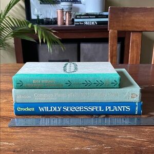 3 Vintage Decorative Stacked Books Green + Blue Plants Horticulture Garden Cute
